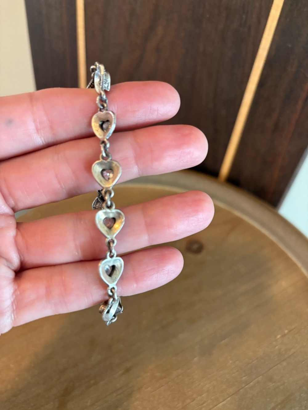 Sterling Silver Heart Shaped Crystal Bracelet 8” - Picture 4 of 7